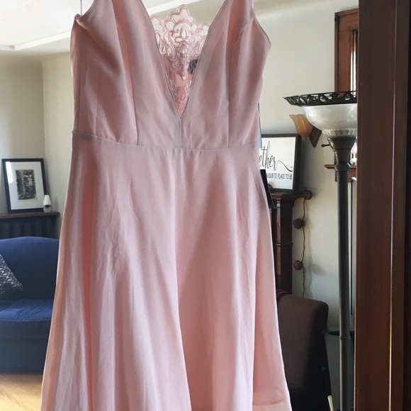 Lulus Light Pink Blush Spaghetti Strap lace embellished skater flow skirt Dress - Picture 5 of 10